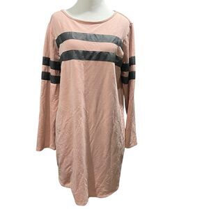 Mind Over Matter Womens T Shirt Dress Large Pink Gray Stripe Long Sleeve casual